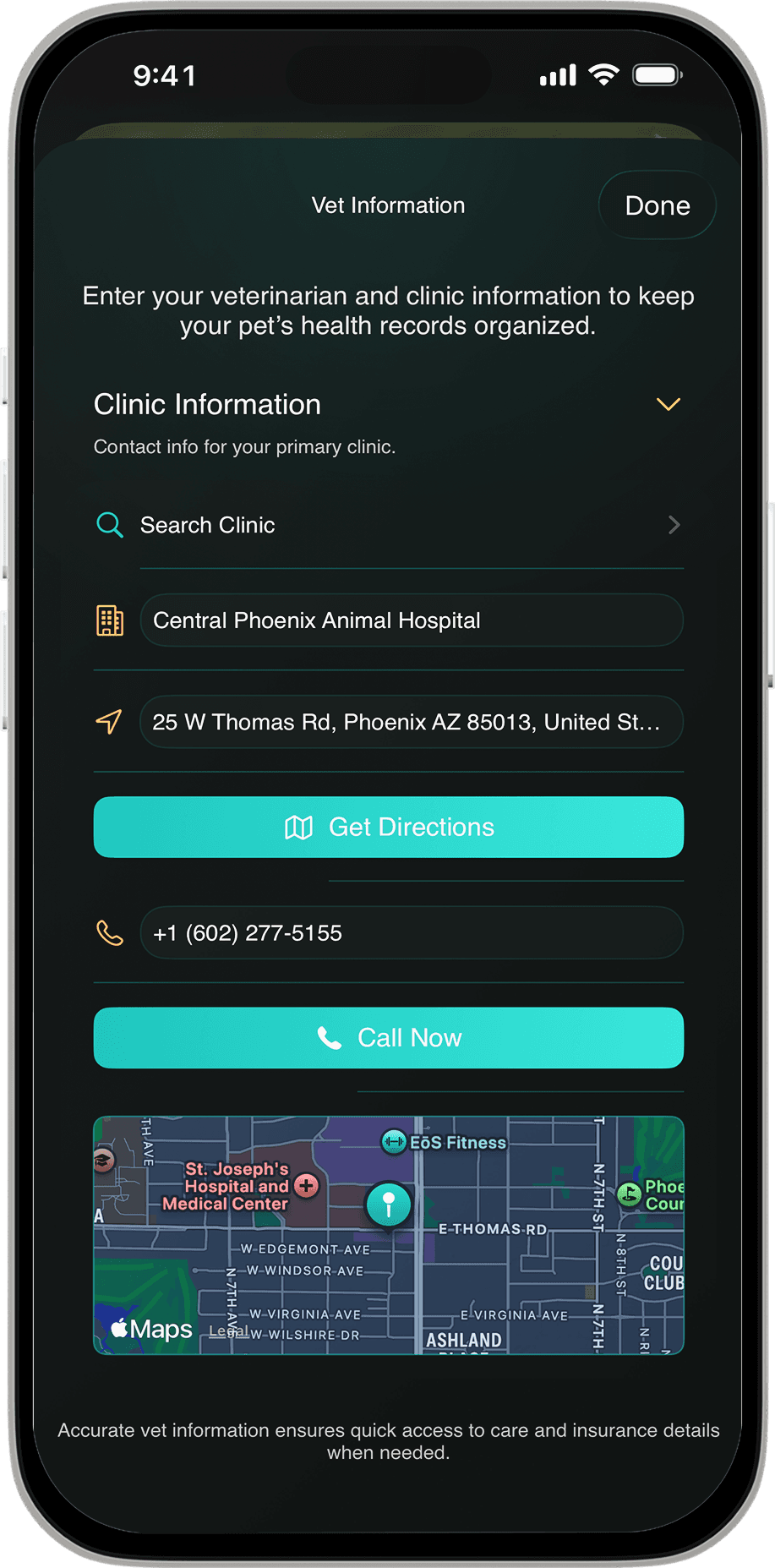 Vet and clinic information