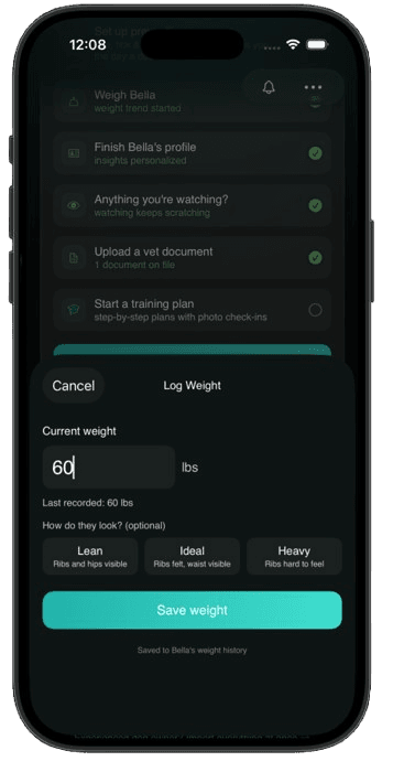Weight logging with body condition