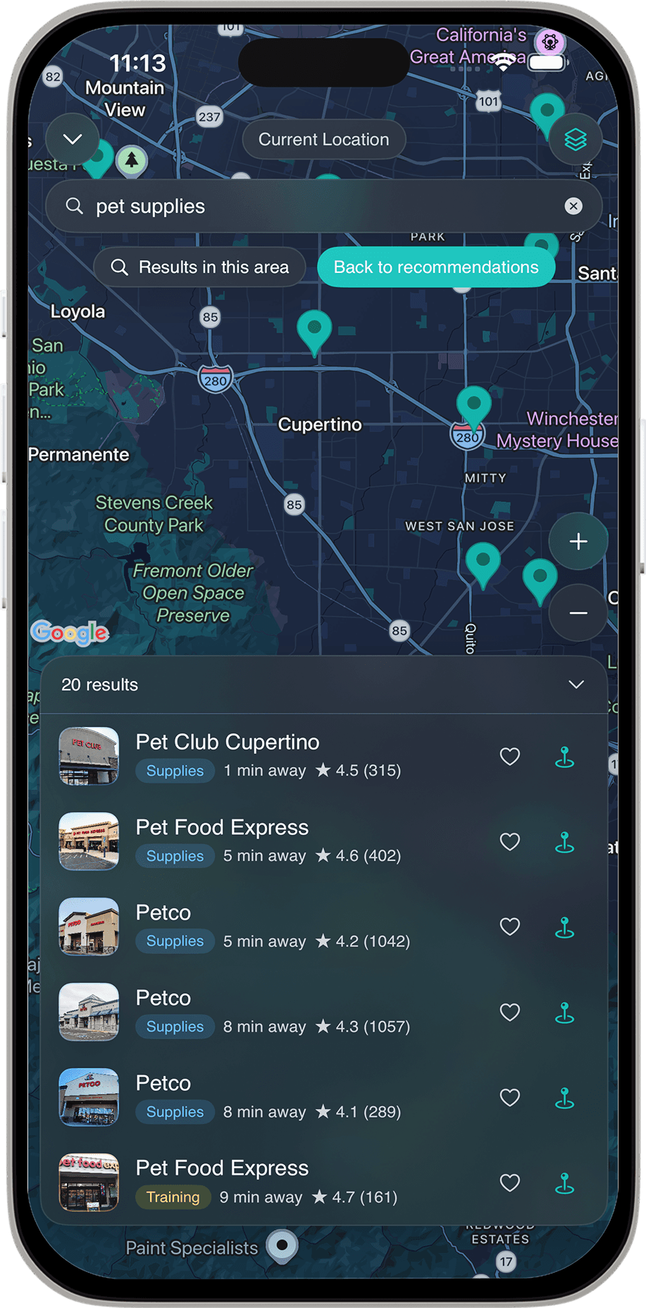 Map of dog-friendly places nearby