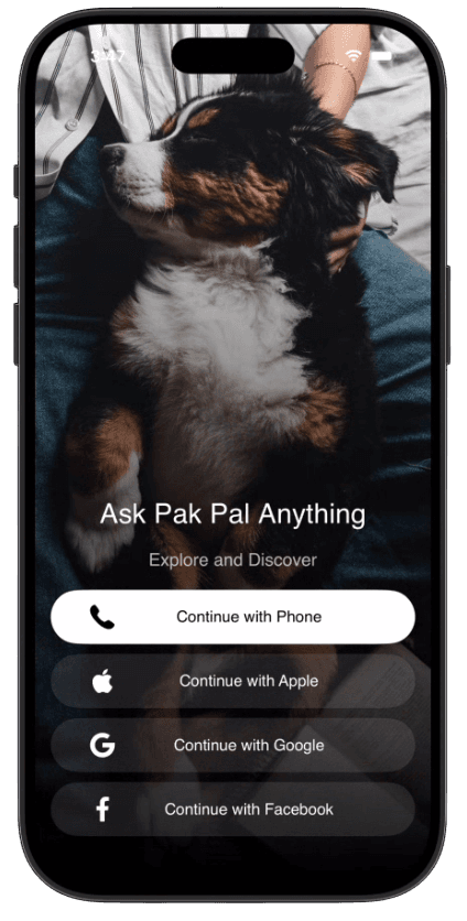 Welcome screen — ask Pak Pal anything