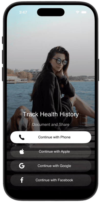 Welcome screen — track health history