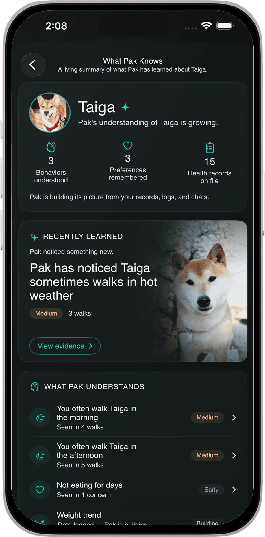What Pak Knows — a living summary of what Pak has learned about your dog